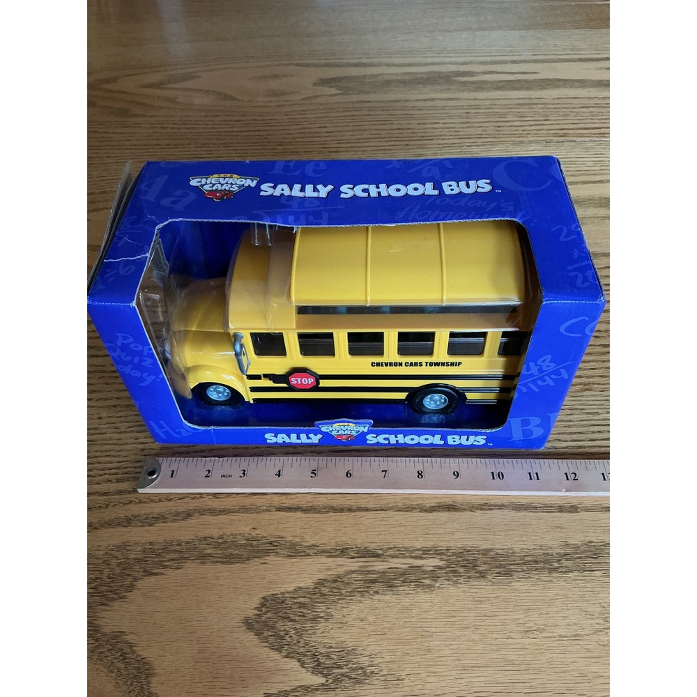 Chevron Cars Sally School Bus Yellow Toy Vehicle Moving Eyes Removable Top 2001